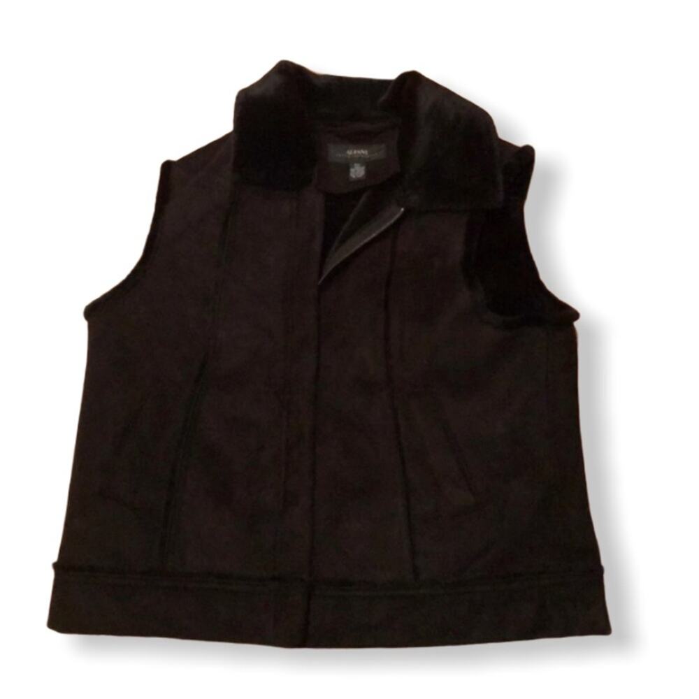 Alfani Suede Faux Fur Vest Black Petite L